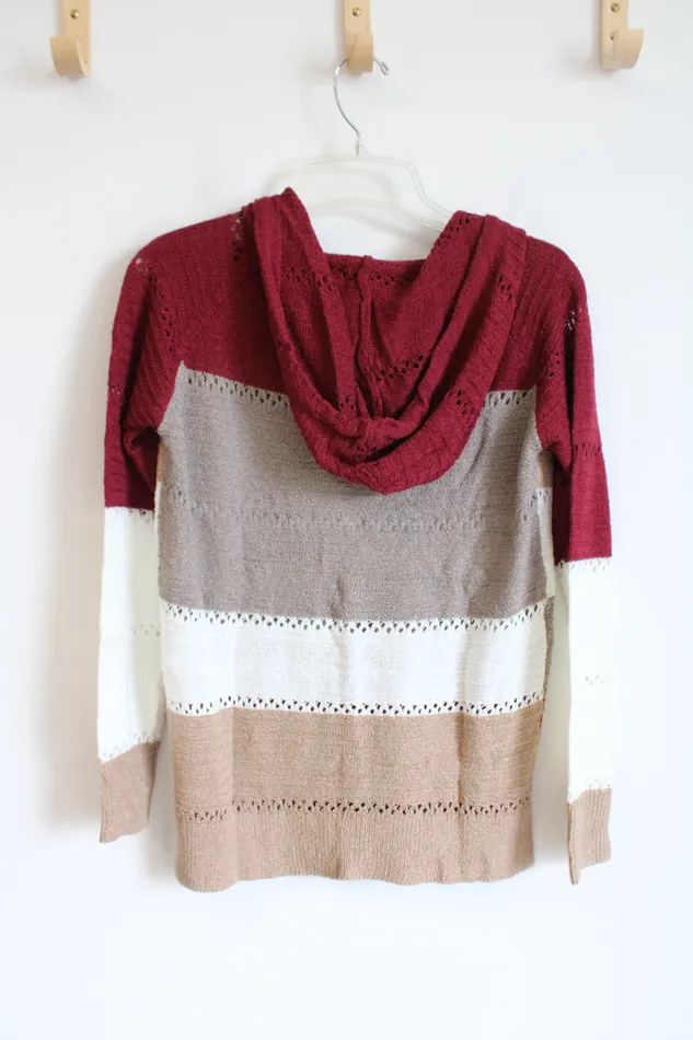 Red Tan White Striped Hooded Sweater S Jubilee Thrift Rings