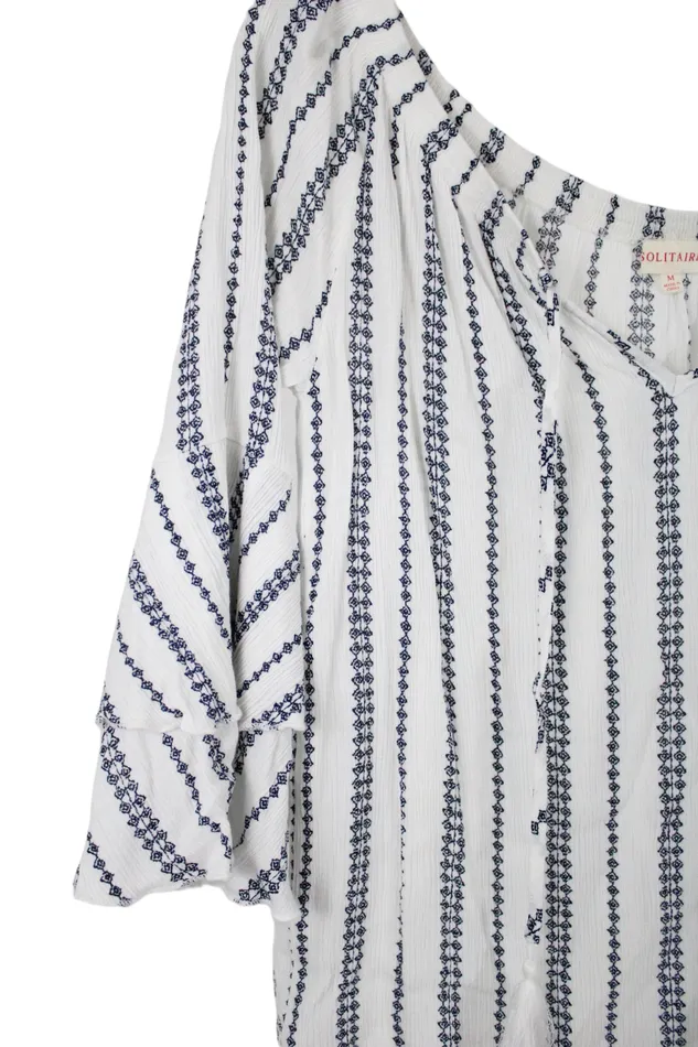 Solitaire Rings Solitaire White Blue OffTheShoulder Blouse M
