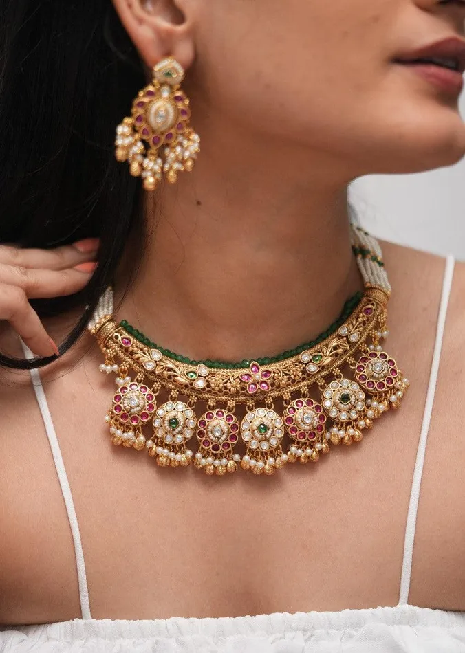 Rings Attrangi Durga Gold Hasli with Floral Drops Sone Pe Suhaga Rings Attrangi Durga Gold Hasli with Floral Drops Sone Pe Suhaga