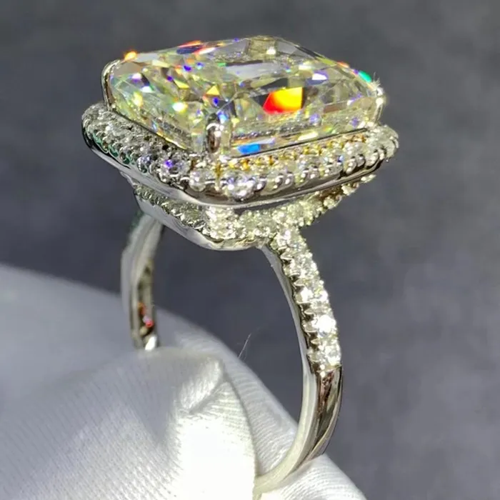 Rings Leyloon Jewelry 8 Carat Pink Radiant Cut Halo French Pave VVS Moissanite Ring