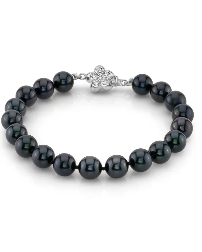 spt Bracelets Black Japanese Akoya Pearl Bracelet 7580mm