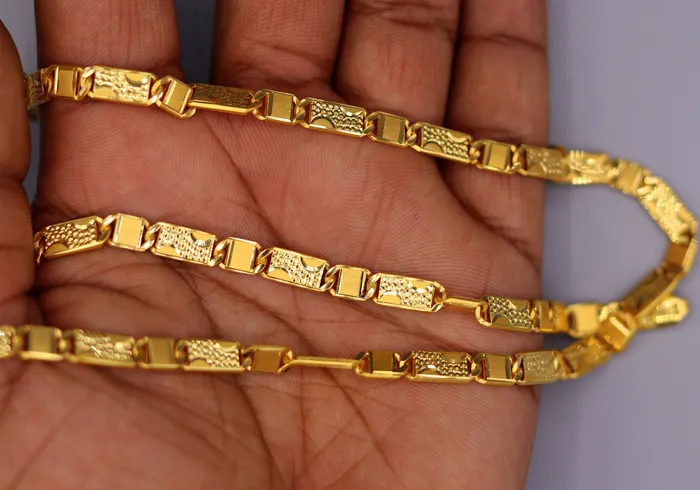 TRIBAL ORNAMENTS 22kt gold 55 mm 20 inches long handmade solid gold nawabi chain necklace form Rajasthan India ch68 Necklaces