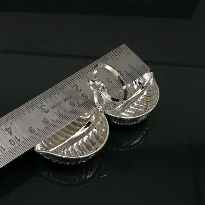TRIBAL ORNAMENTS Rings Handmade pure 925 sterling silver gorgeous leaf design stylish tilak combo mini bowl tilak patra puja utensils temple article su180