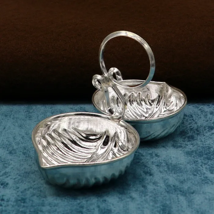 TRIBAL ORNAMENTS Rings Handmade pure 925 sterling silver gorgeous leaf design stylish tilak combo mini bowl tilak patra puja utensils temple article su180