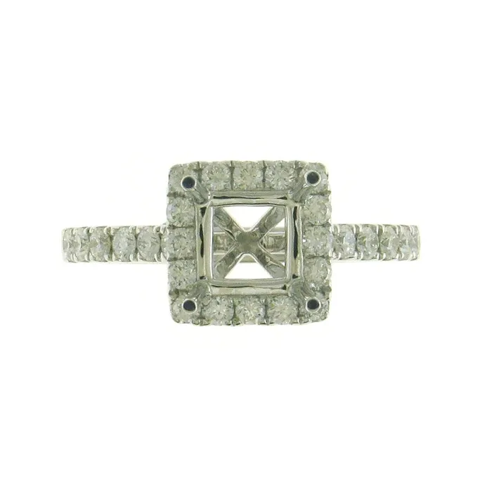 18K White Gold Semi Mount Square Halo Diamond Ring Engagement Collections Rings 18K White Gold Semi Mount Square Halo Diamond Ring Engagement Collections Rings