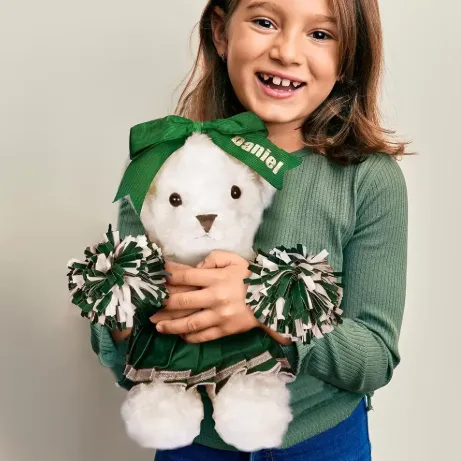 Belbren Necklaces Custom Cheerleader Teddy Bear Personalized Spirit Plush with PomPoms Name Bow Cheer Squad Gift for Girls Teams Coaches