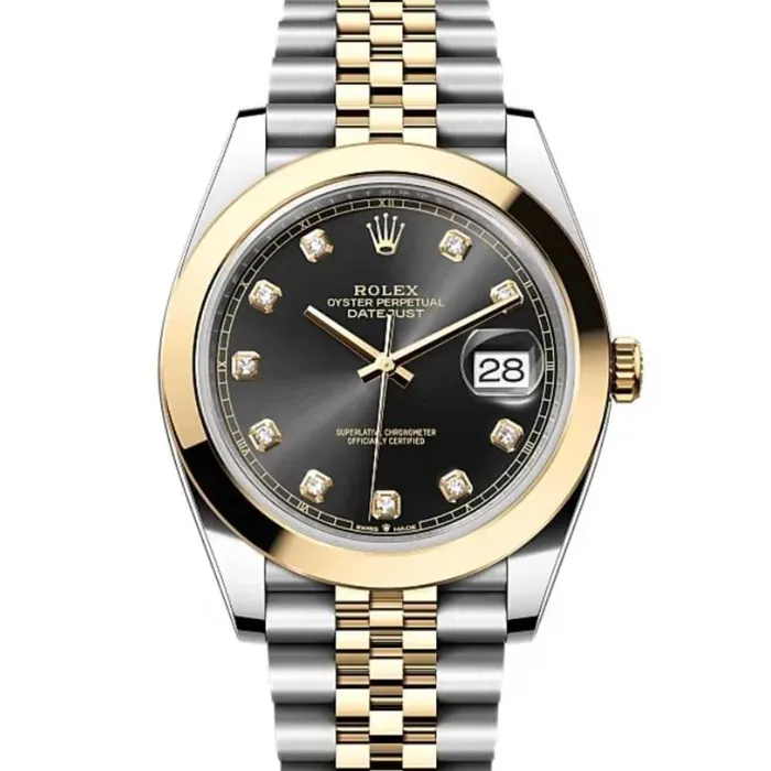 Bracelets Rolex Datejust 41mm Ref 1263030006 Black Diamond Dial Two Tone Stainless Steel 18K Yellow Gold Jubilee Bracelet Mens Watch Rolex