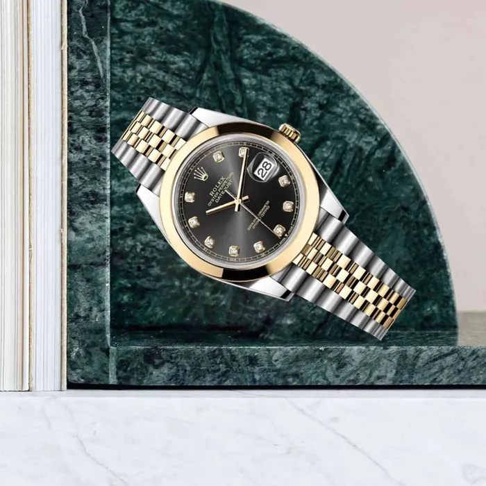 Bracelets Rolex Datejust 41mm Ref 1263030006 Black Diamond Dial Two Tone Stainless Steel 18K Yellow Gold Jubilee Bracelet Mens Watch Rolex