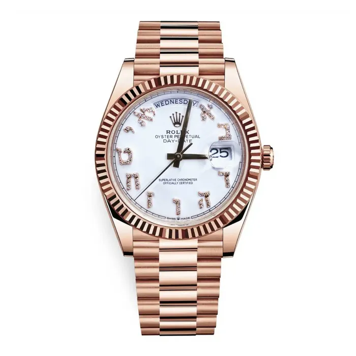 Bracelets Rolex Day Date 40mm Ref 228235 White Hebrew Dial Fluted Bezel 18K Rose Gold President Bracelet Mens Watch Rolex Bracelets Rolex Day Date 40mm Ref 228235 White Hebrew Dial Fluted Bezel 18K Rose Gold President Bracelet Mens Watch Rolex