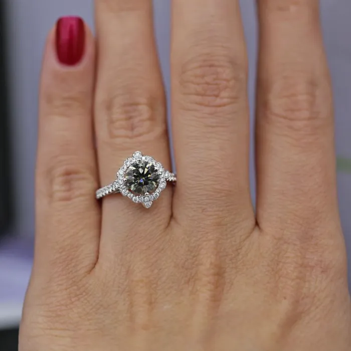 Diamond Source NYC Rings GIA Certified Unique Halo Diamond Engagement Ring Set in 18K White Gold 134ct tw Fancy Dark Gray Round Brilliant Natural Diamonds