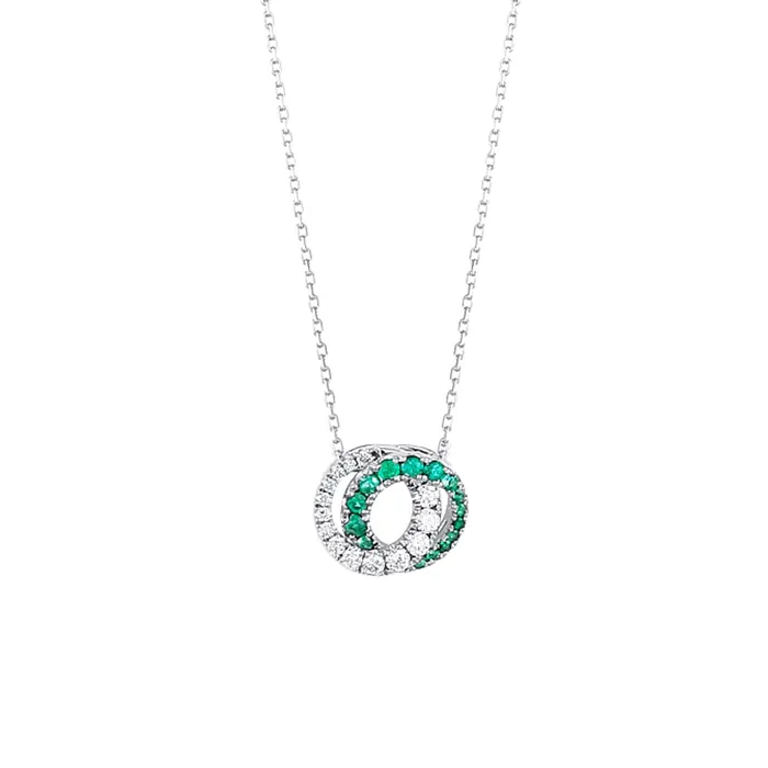 Frederic Sage Frederic Sage 14K White Gold Diamond and Emerald Interlocking Circles Pendant Necklace Necklaces Frederic Sage Frederic Sage 14K White Gold Diamond and Emerald Interlocking Circles Pendant Necklace Necklaces