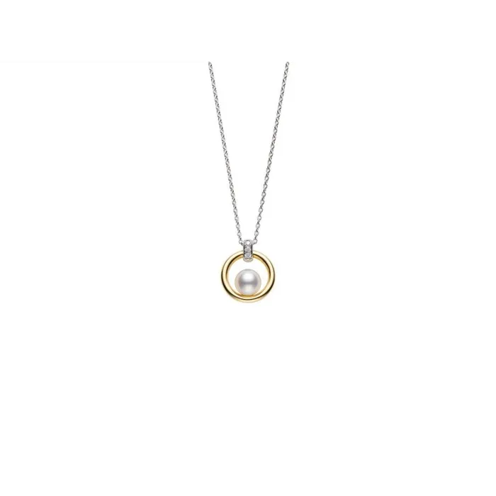 Mikimoto Necklaces Mikimoto 18K White Yellow Gold Necklace with Cultured Akoya Pearl Diamond Pendant Mikimoto Necklaces Mikimoto 18K White Yellow Gold Necklace with Cultured Akoya Pearl Diamond Pendant