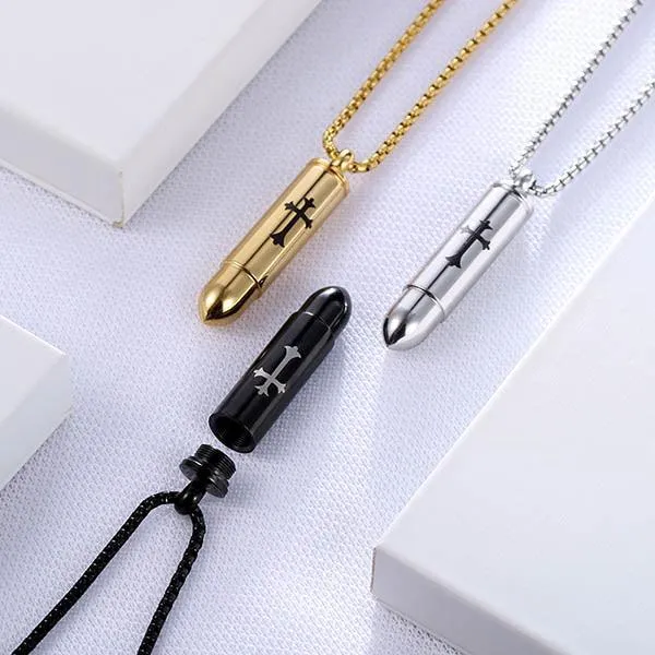 Personalized Bullet Urn Necklace for Ashes Cross Pendant Military Pet Cremation Jewelry in Silver Black or Gold Belbren Necklaces Personalized Bullet Urn Necklace for Ashes Cross Pendant Military Pet Cremation Jewelry in Silver Black or Gold Belbren Necklaces