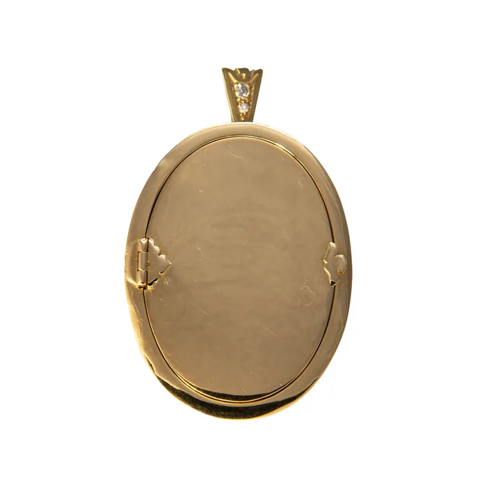 PreStyled Sets Victorian Diamond 18K Yellow Gold Oval Locket Pendant Croghans PreStyled Sets Victorian Diamond 18K Yellow Gold Oval Locket Pendant Croghans