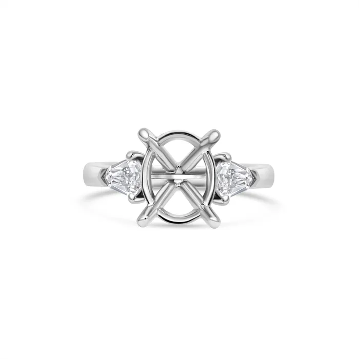 Rings Engagement Collections Platinum Three Stone Ring with Shield Diamond Sides Rings Engagement Collections Platinum Three Stone Ring with Shield Diamond Sides