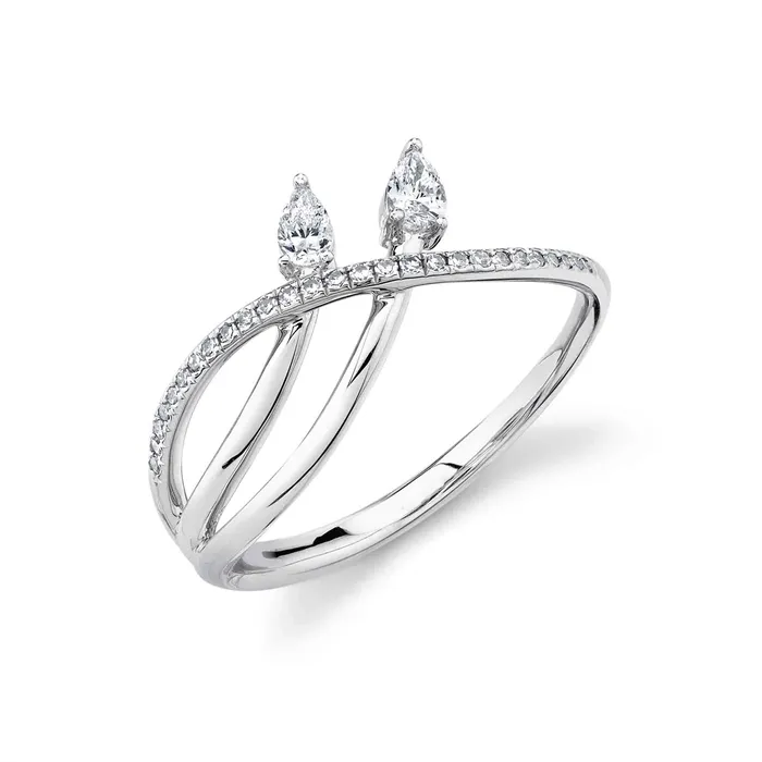 Rings Meierotto Jewelers 14K White Gold Pear and Round Diamond Open Crossover Ring Rings Meierotto Jewelers 14K White Gold Pear and Round Diamond Open Crossover Ring