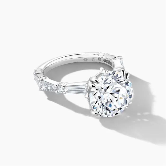 Rings Platinum Diamond Semimount Ring Baguettes and Rounds Round Cut Center Engagement Collections Rings Platinum Diamond Semimount Ring Baguettes and Rounds Round Cut Center Engagement Collections