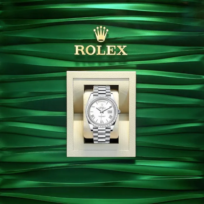 Rolex Day Date 40mm Ref 228396tbr0018 White Roman Dial Diamond Bezel Platinum President Bracelet Mens Watch Rolex Bracelets