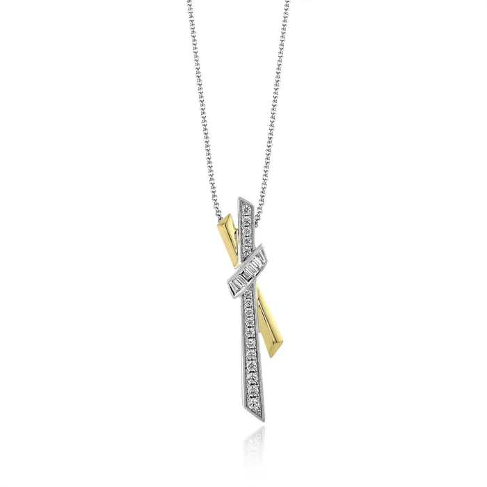 Simon G Simon G 18K Yellow and White Gold Crossover Diamond Pendant Necklace Necklaces Simon G Simon G 18K Yellow and White Gold Crossover Diamond Pendant Necklace Necklaces