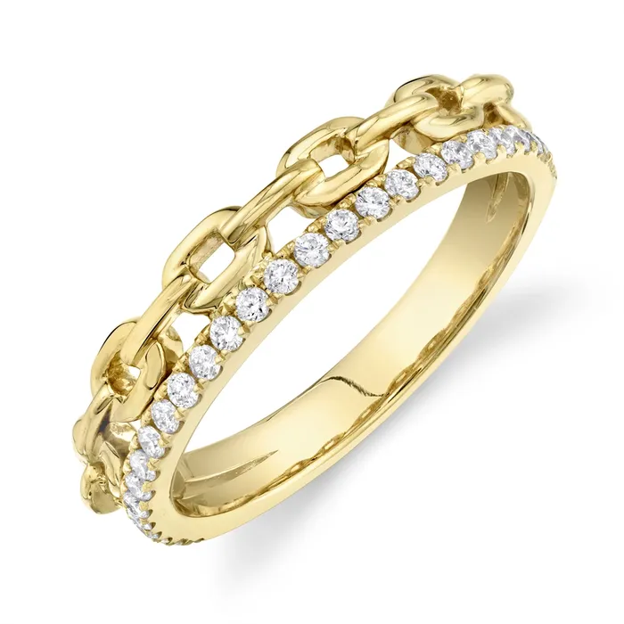 Wedding Bands Rings 14K Yellow Gold Diamond Link Fancy Band