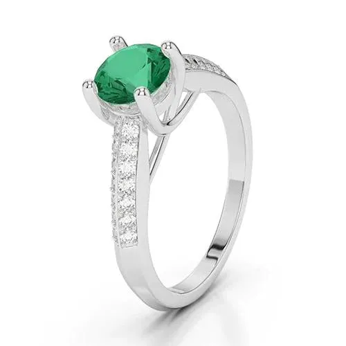 GB Round Cut 260 Ct Green Emerald And Natural Earth Mined Diamonds Anniversary Ring White Gold Rings