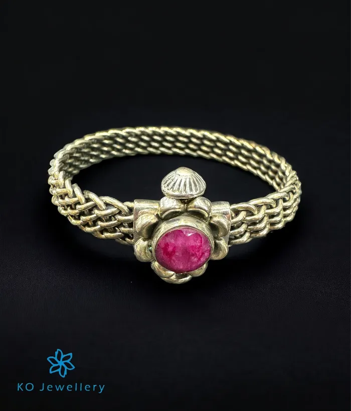 Jaipur Bracelets The Pink Silver Antique Openable Bracelet Size 23