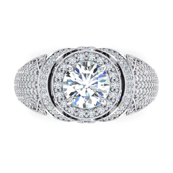 Rings HarryChadEntcom Big Round Natural Earth Mined Diamond Mens Ring With Accents 550 Carats White Gold 14K