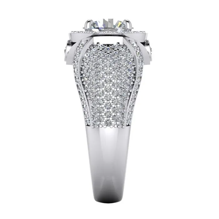 Rings HarryChadEntcom Big Round Natural Earth Mined Diamond Mens Ring With Accents 550 Carats White Gold 14K