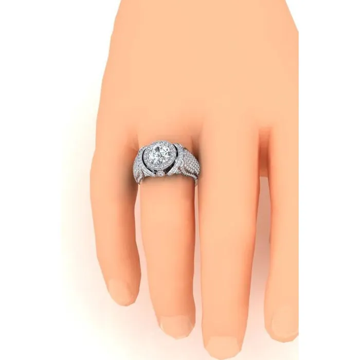 Rings HarryChadEntcom Big Round Natural Earth Mined Diamond Mens Ring With Accents 550 Carats White Gold 14K