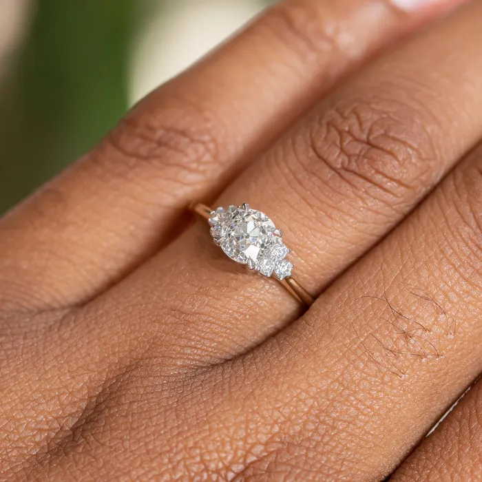 095ct Antique Old Euro cut Diamond and White Diamond Cluster ring in 14k Yellow Gold Anueva Jewelry Rings