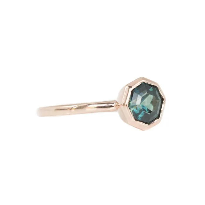 141ct Bezel Set Octagon Unheated Sapphire Ring in 14k Rose Gold Anueva Jewelry Rings