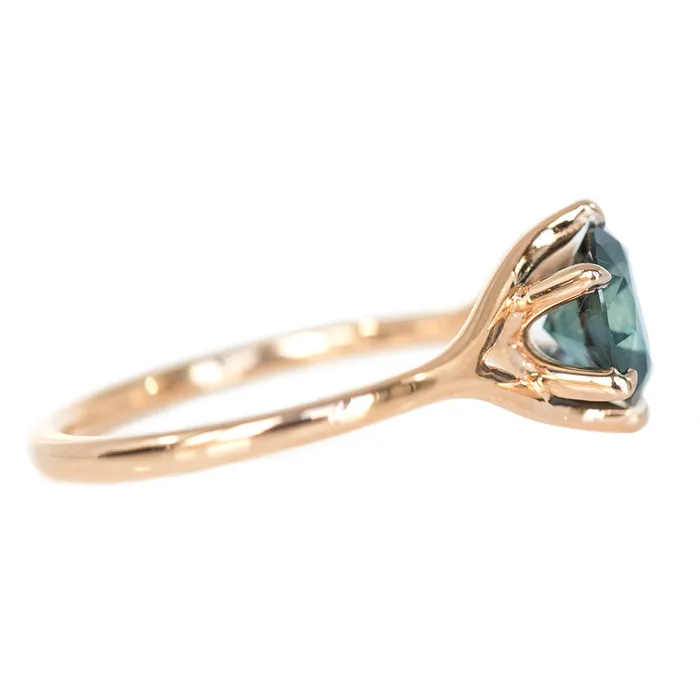 14ct Teal Nigerian Sapphire Low Profile Six Prong Split Shank Solitaire in 18k Rose Gold Anueva Jewelry PreStyled Sets