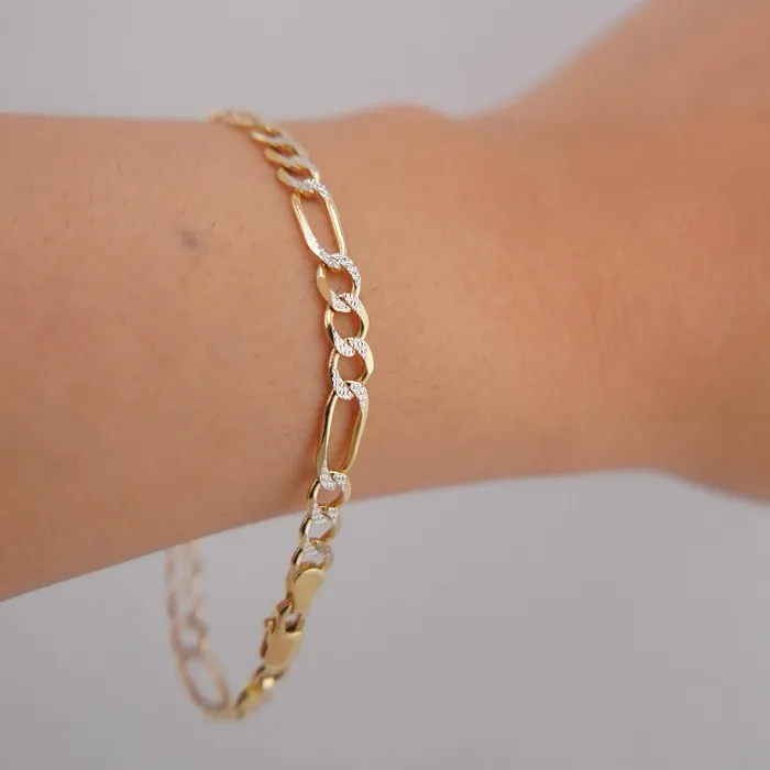 14K Gold Solid White Pave Curb Bracelet 5mm 8in AB and J Bracelets