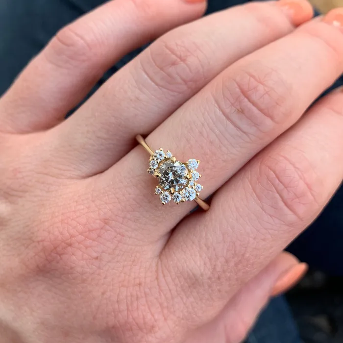 Anueva Jewelry Rings 065ct Round Salt And Pepper Diamond Asymmetrical Cluster Ring In 14k Yellow Gold