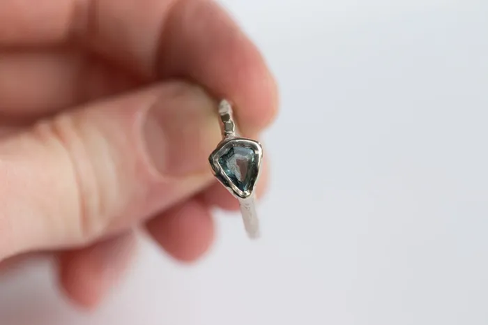 Anueva Jewelry Rings Tanzanite Arrowhead Ring December Birthstone Shield Blue Tanzanite Ring in a Reclaimed White Gold setting rustic ring by Anueva Jewelry