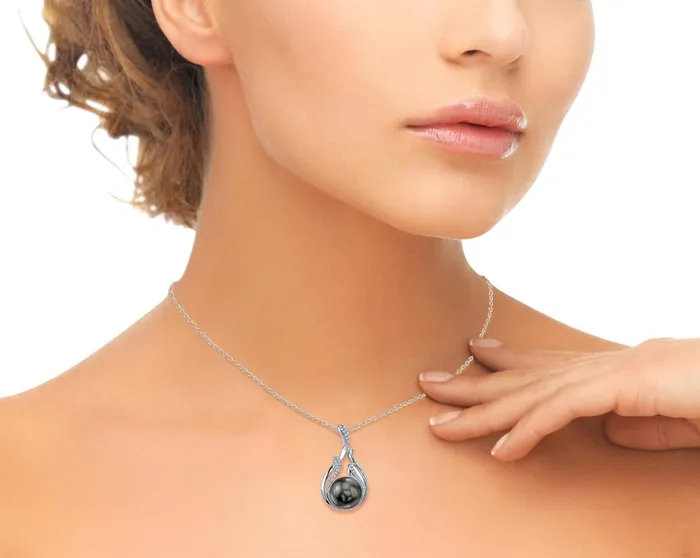 Black Tahitian Pearl Diamond Wildfire Pendant SPT Necklaces