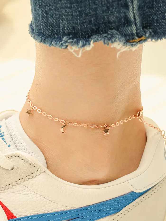 MinimalBijoux 14K 18K Point Stat and Crescent Chain Anklet Necklaces