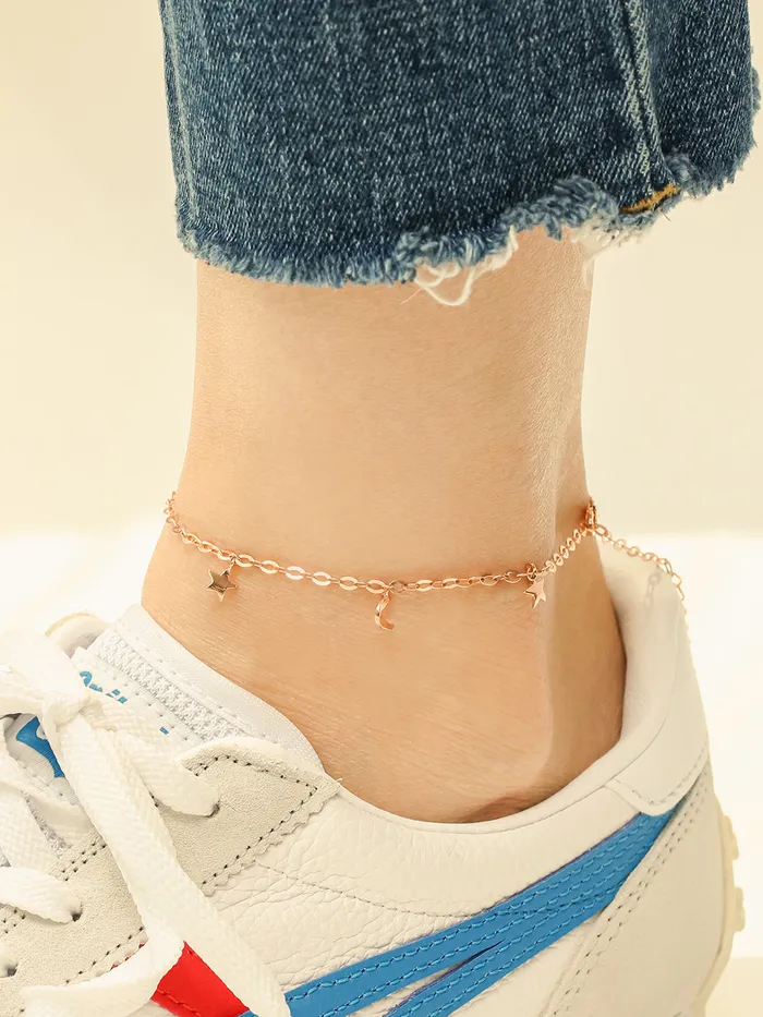 MinimalBijoux 14K 18K Point Stat and Crescent Chain Anklet Necklaces