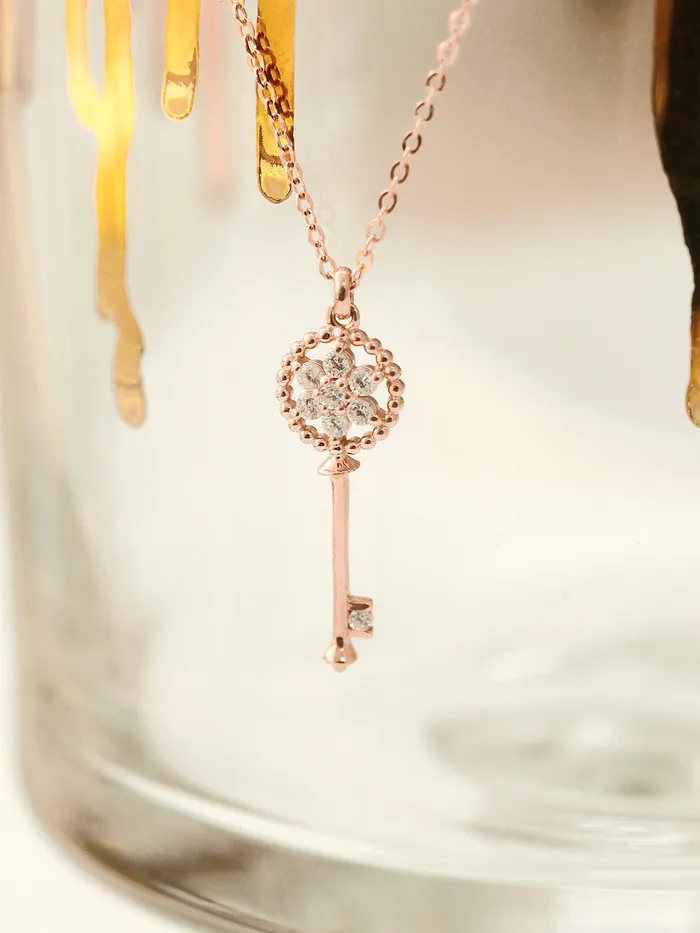 Necklaces 14K 18K Gold Flower Key Necklace MinimalBijoux