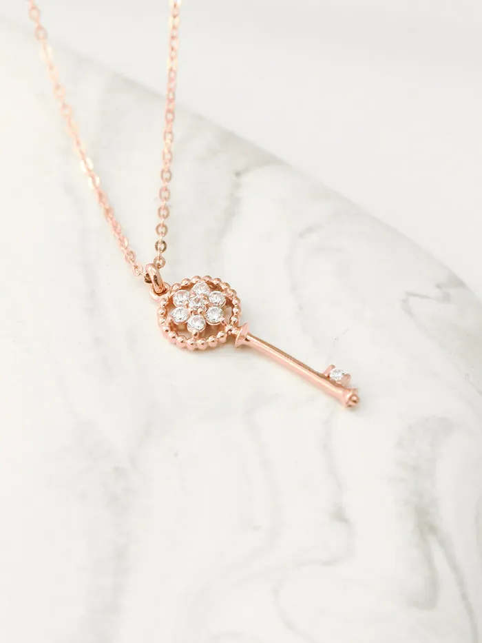 Necklaces 14K 18K Gold Flower Key Necklace MinimalBijoux