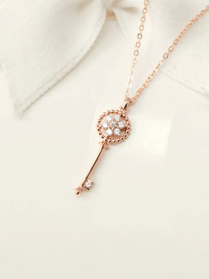Necklaces 14K 18K Gold Flower Key Necklace MinimalBijoux