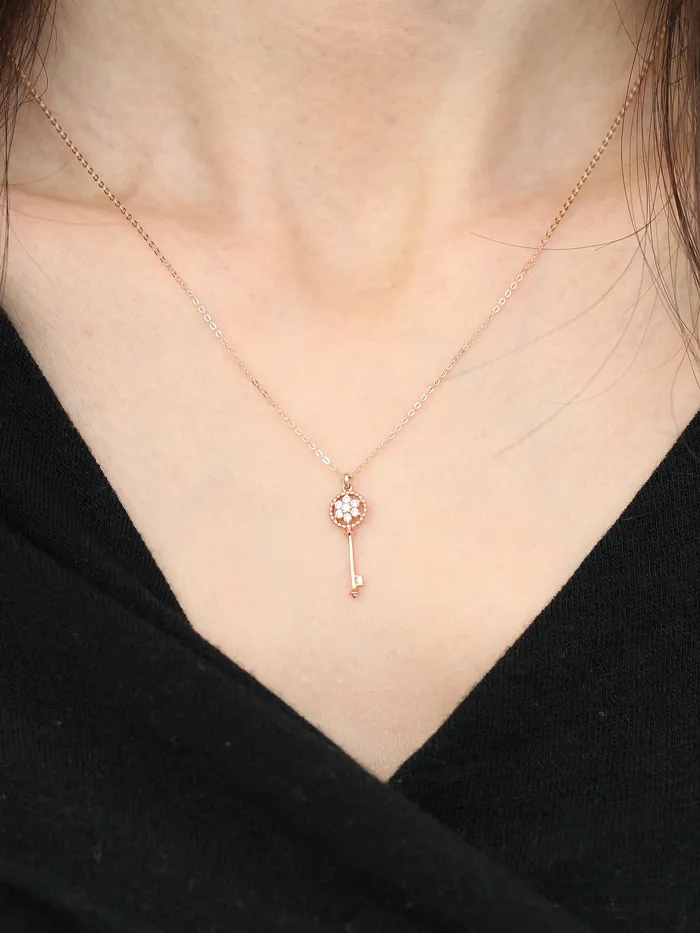 Necklaces 14K 18K Gold Flower Key Necklace MinimalBijoux