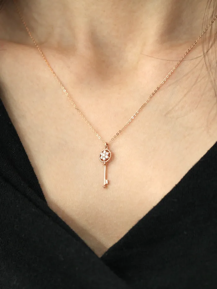 Necklaces 14K 18K Gold Flower Key Necklace MinimalBijoux
