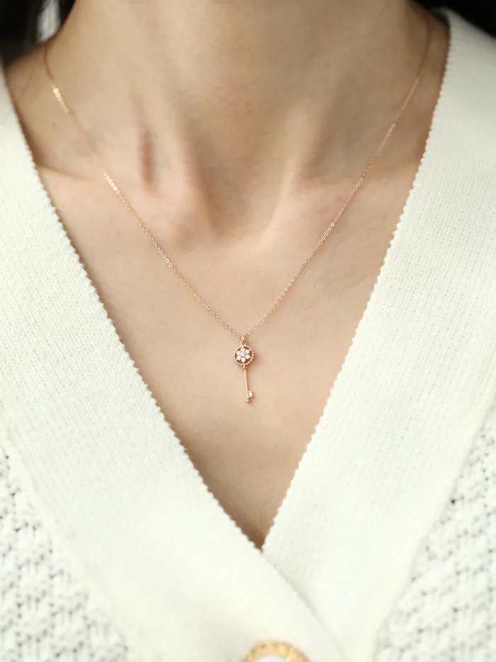 Necklaces 14K 18K Gold Flower Key Necklace MinimalBijoux