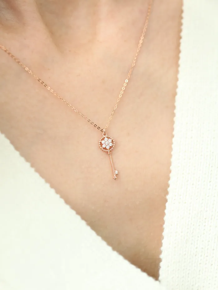 Necklaces 14K 18K Gold Flower Key Necklace MinimalBijoux