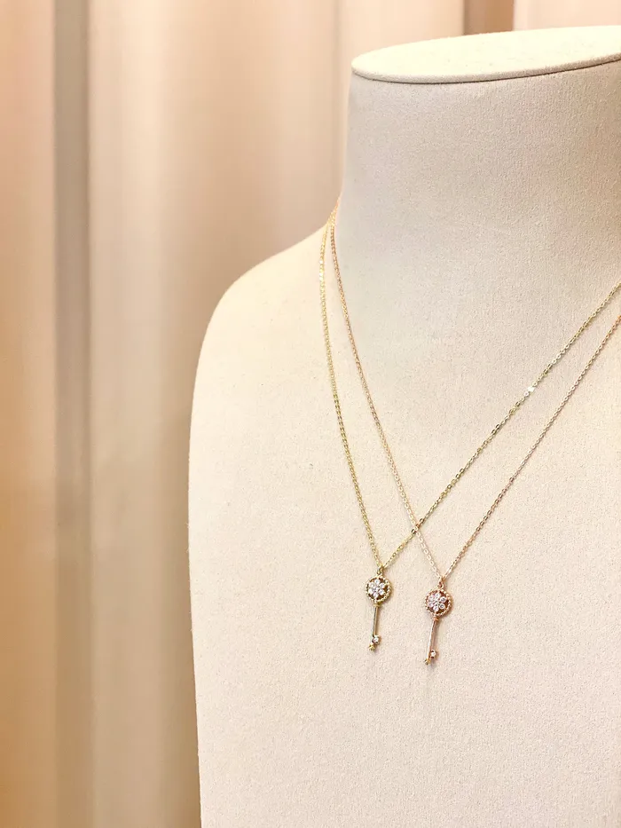 Necklaces 14K 18K Gold Flower Key Necklace MinimalBijoux