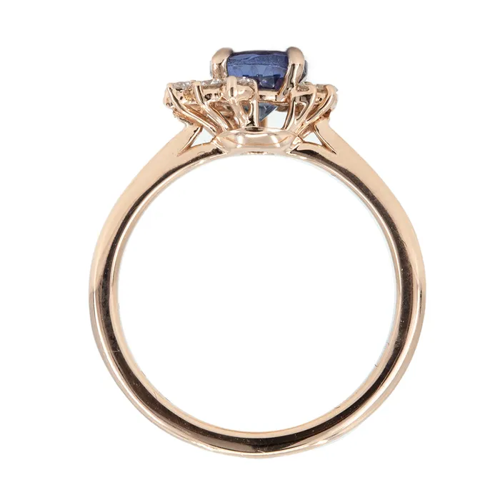 Rings Anueva Jewelry 117ct Round Tanzanite Asymmetrical Diamond Cluster Ring in 14k Rose Gold