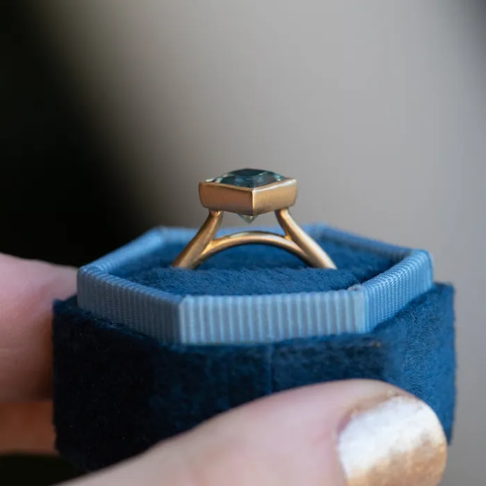 Rings Obsessed Over Gems 217ct Princess Cut Teal Montana Sapphire Contemporary Bezel Set Ring in 18k Yellow Gold