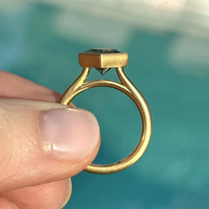 Rings Obsessed Over Gems 217ct Princess Cut Teal Montana Sapphire Contemporary Bezel Set Ring in 18k Yellow Gold