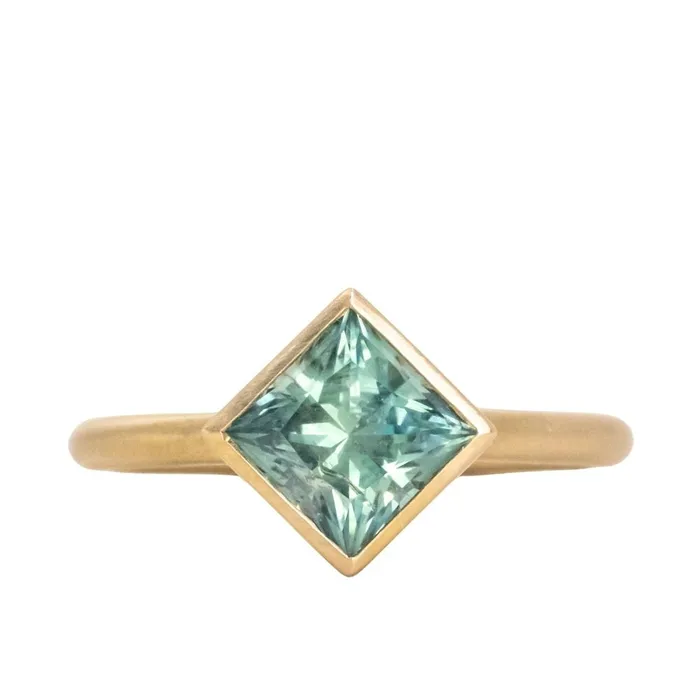 Rings Obsessed Over Gems 217ct Princess Cut Teal Montana Sapphire Contemporary Bezel Set Ring in 18k Yellow Gold